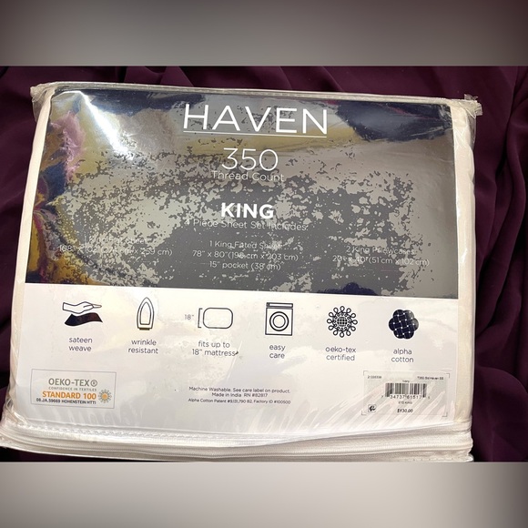 Haven 350 Thread Count ivory Bedding Sheets 4 piece king beautiful 🎁 bed home